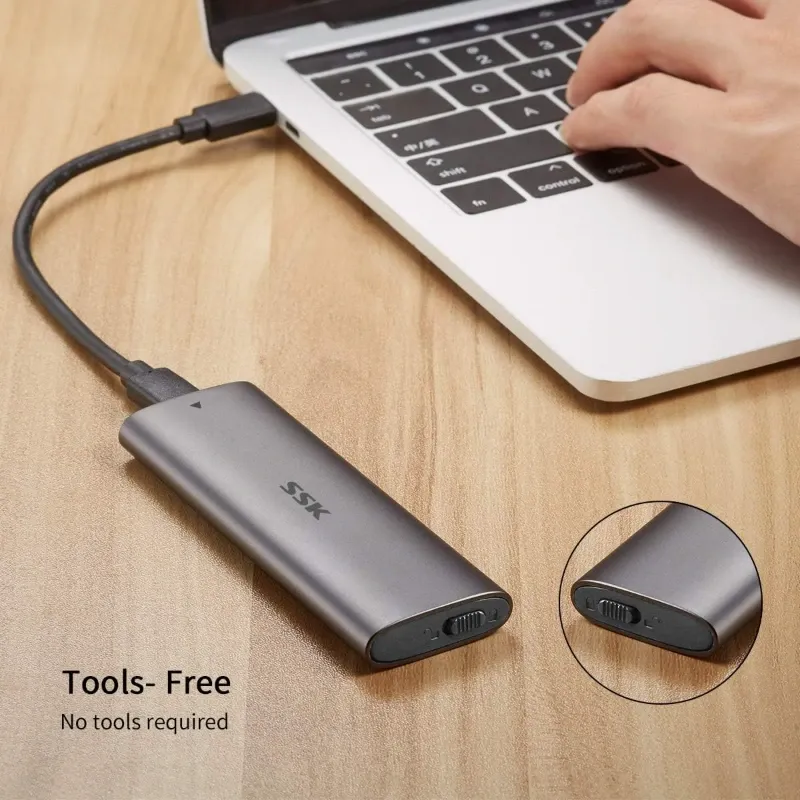 SSK Adaptador M.2 NVMe/SATA – USB‑C 3.2 Gen 2 (10Gbps)
