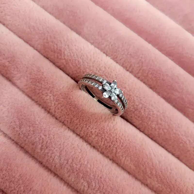 Anillo Doble Copo de Nieve Brillante