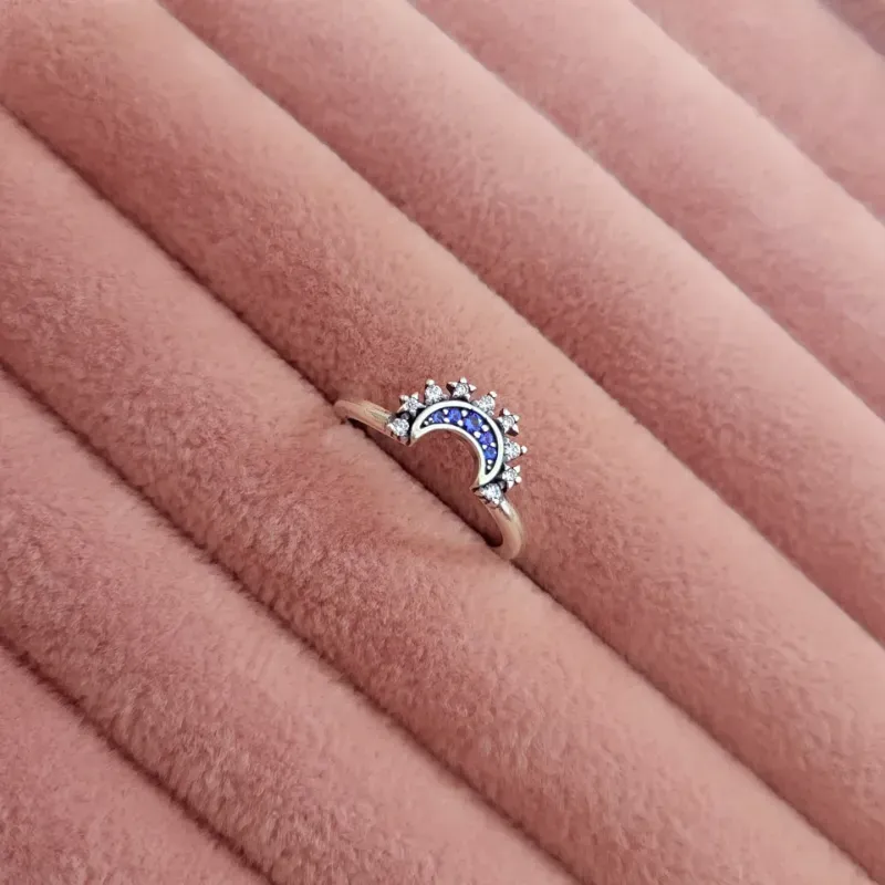 Anillo luna azul brillante celestial 