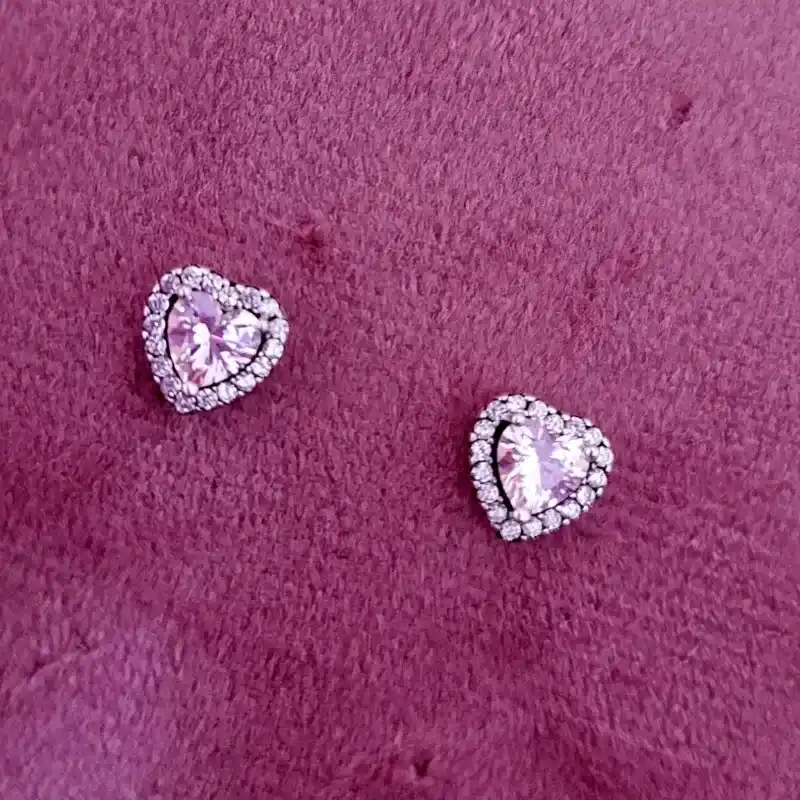 Aretes de Botón Corazón Elevado color rosa