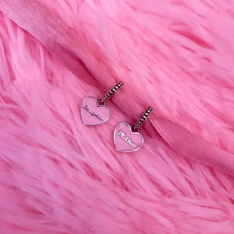 Charm Colgante Divisible Madre e Hija Corazón Rosa