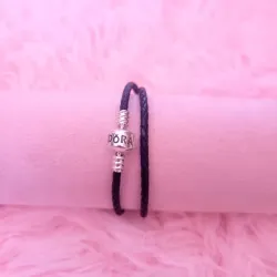 Pulsera Pandora de cuero doble con cierre de barril 