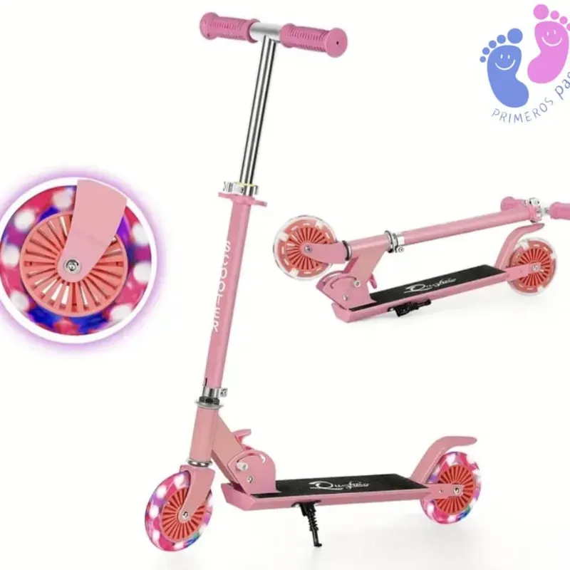 🛴 Scooter infantil plegable con luces LED color rosado