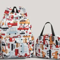 Set de mochila y lunchera temática carritos