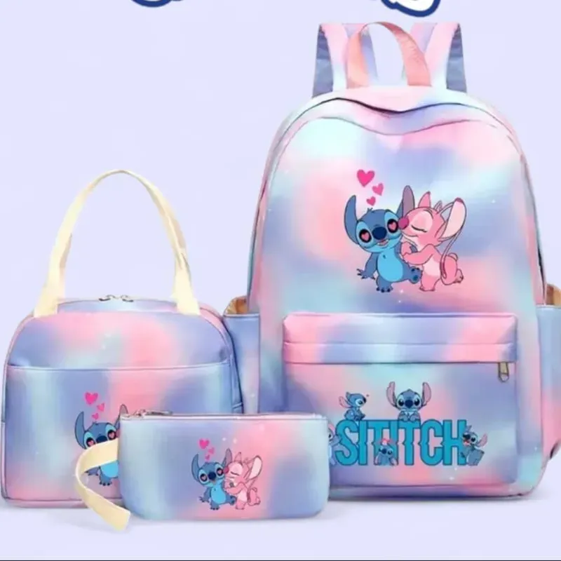 Set de mochila, merendero y cartuchera temática Stitch