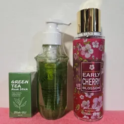 Gel exfoliante corporal,  mascarilla facial de te verde y colonia