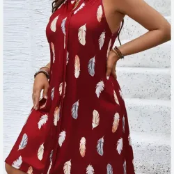 Vestido con Estampado de Plumas Tallas L y XL