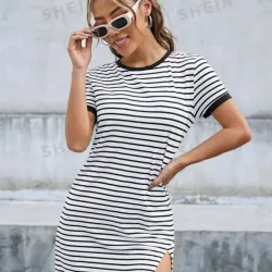 Vestido con estampado de rayas. Talla L