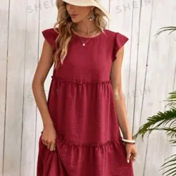 Vestido de campana. Talla L Color Burdeos