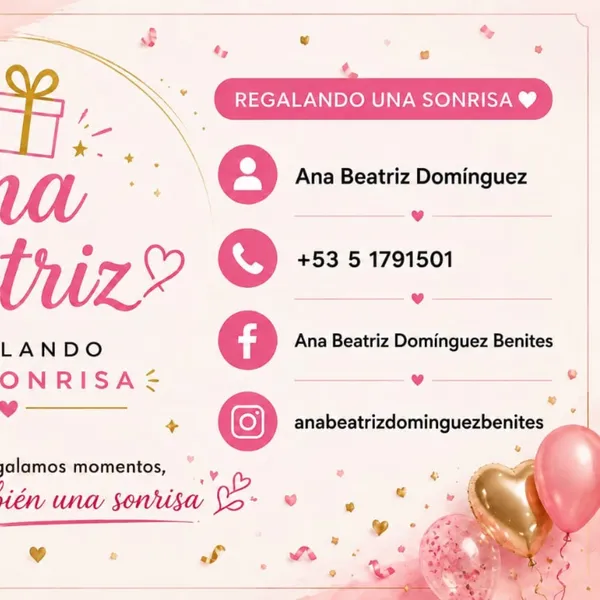 Información
🧏♀️ Por favor lea esta información antes de agendar su pedido 👉🏻 Los pedidos deben de realizarse con 3 días de antelación , de no tener este margen de tiempo consultarnos para si hay disponibilidad 👉🏻 La moneda q aparece en el catálogo es USD ( americano ) y la vía de pago es por ZELLE cuando el pago es de EEUU y si es de otro país dejarlo saber para otra vía de pago ( USD efectivo o moneda nacional a cómo está el cambio ) 👉🏻 El horario de la entrega y los detalles como dirección y número al q se puede llamar lo vemos el día antes de la sorpresa
👉🏻 En caso q sea la entrega fuera del poblado de Corralillo comunicarlo de primer momento pues tiene un precio adicional por el domicilio 👉🏻 Según el horario acordado es un aproximado pues puede ser 1 hora antes o 1 hora después siempre tratamos de ser lo más exactos posible pero siempre pongo este margen para cualquier imprevisto
👉🏻 El vídeo q va incluido en el paquete es el editado de 1 minuto y medio máximo,y ademas se pasa la grabación completa al cliente 👉🏻 El vídeo llegará al cliente en 24 h , siempre debe llegar mucho antes pero doy este margen porque la mayoría de las veces la conexión no nos ayuda en lo absoluto 🧏♀️ Si le queda alguna duda por favor presionar contactar 👇 y llegara directo al WhatsApp