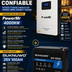 Combo de Inversor PowerMr 4kw y Bateria Buknuwo 24v y 100ah