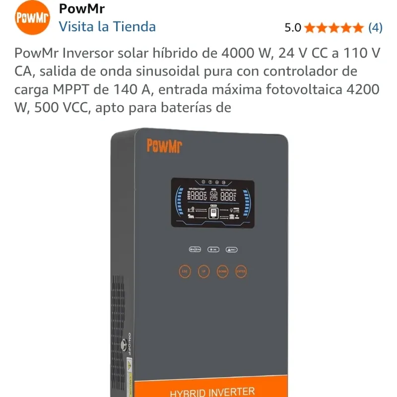 Combo de Inversor PowerMr 4kw y Bateria Humsienk 24v y 100ah