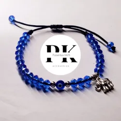 PULSERA CON OJO TURCO AZUL, SWAROVSKI  AZUL Y DIJE DE ELEFANTE