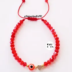 PULSERA CON OJO TURCO ROJO Y CONECTOR DE CORAZÓN