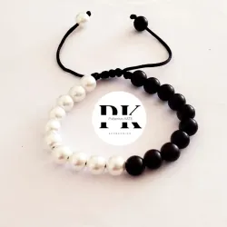 PULSERA DE PERLAS BICOLOR (NEGRA Y BLANCA)