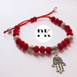 PULSERA DE SWAROVSKI ROJO CON DIJE DE MANITO DE FÁTIMA