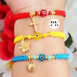PULSERA TEJIDA CON DIJE Y OJO TURCO DE FLOR