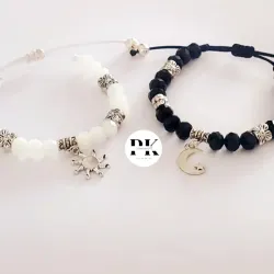 PULSERAS DE SWAROVSKI CON SEPARADORES Y DIJE DE SOL Y LUNA PARA PAREJAS