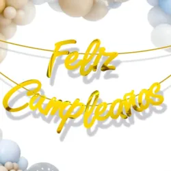 BANDERIN FELIZ CUMPLEAÑOS CARTON CURSIVO LISO DORADO
