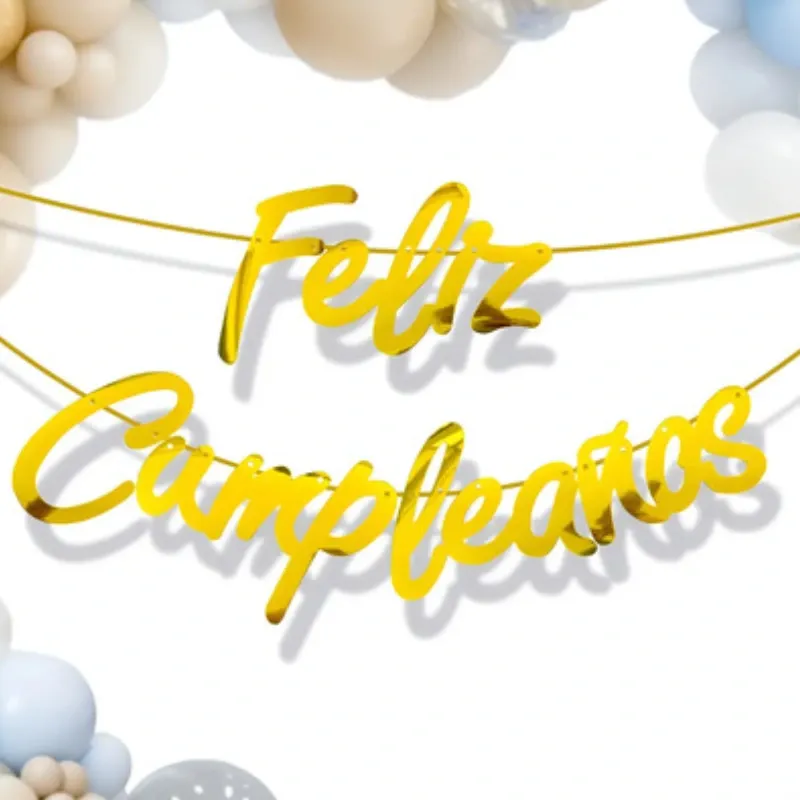 BANDERIN FELIZ CUMPLEAÑOS CARTON CURSIVO LISO DORADO