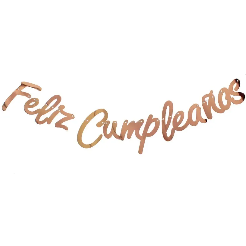 BANDERIN FELIZ CUMPLEAÑOS CARTON CURSIVO LISO ROSAGOLD