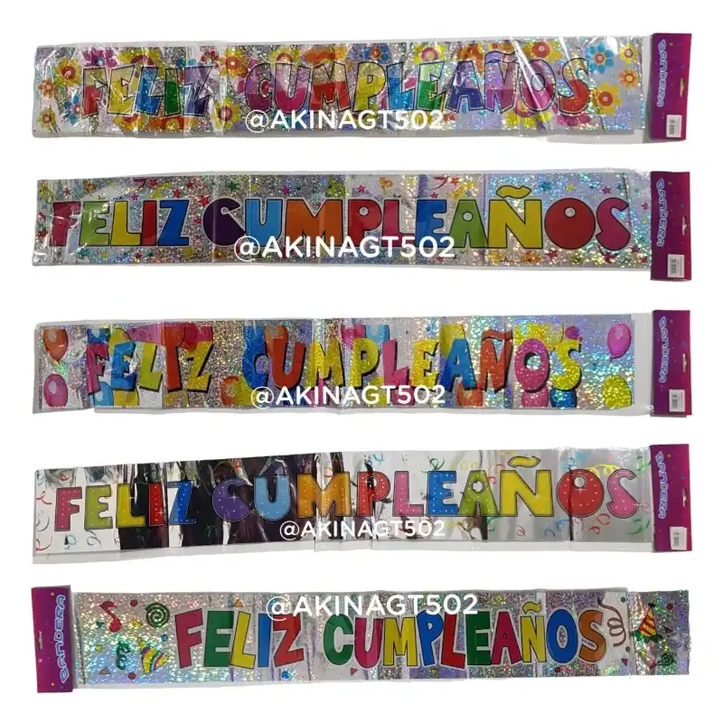 BANDERIN FELIZ CUMPLEAÑOS TIPO CINTA NYLON