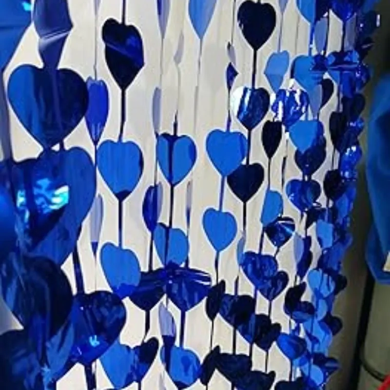 CORTINA MET FLECOS CORAZON AZUL