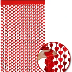 CORTINA MET FLECOS CORAZON ROJO