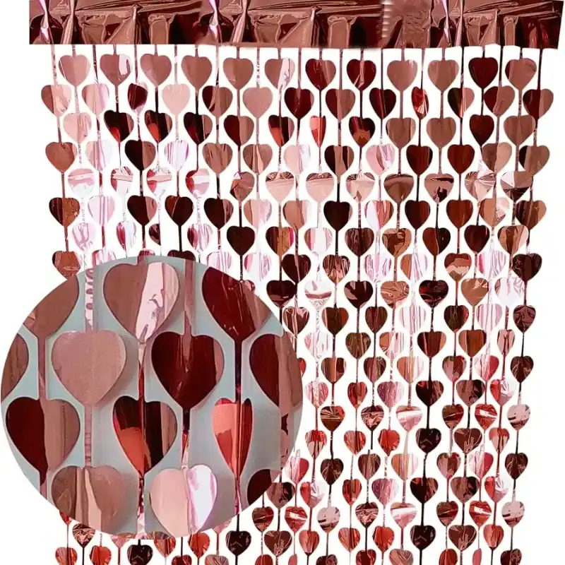 CORTINA MET FLECOS CORAZON ROSAGOLD