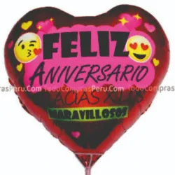 GLOBO MET 16" CORAZON FELIZ ANIVERSARIO