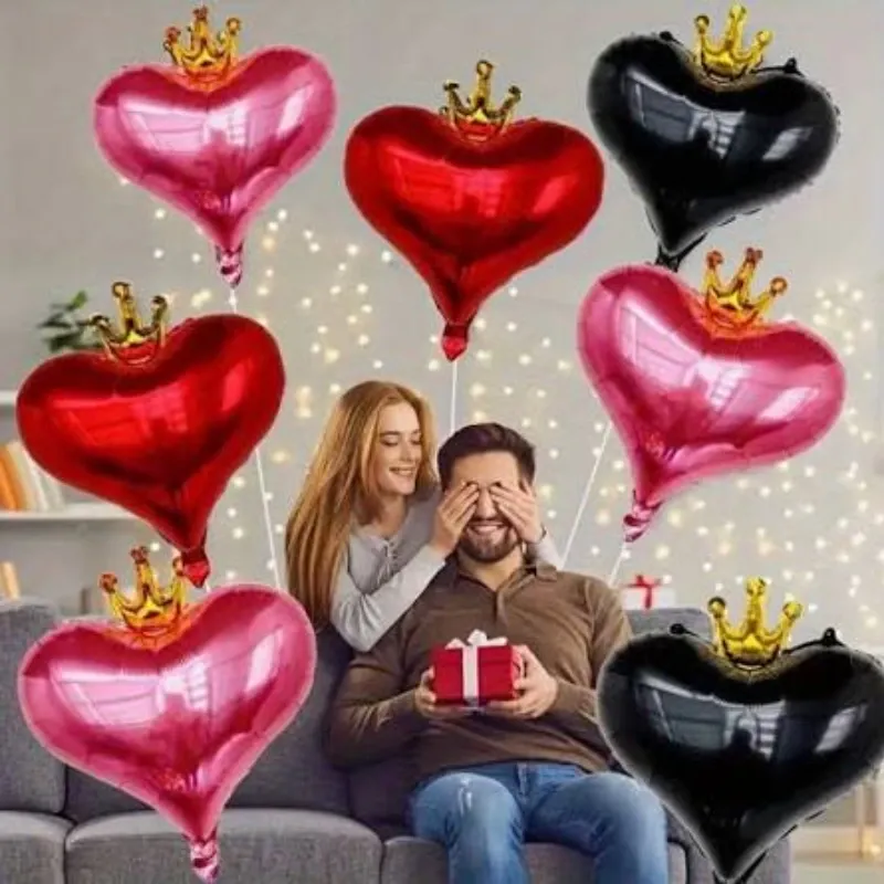 GLOBO MET 16" CORAZON ROJO CON CORONA DORADA