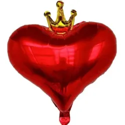 GLOBO MET 16" CORAZON ROJO CON CORONA DORADA