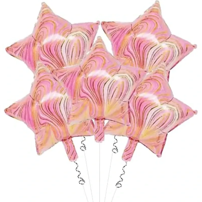 GLOBO MET 16" ESTRELLA LINEAS DORADAS ROSADO