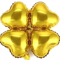 GLOBO MET 16" FLOR 4 PETALOS DE CORAZON DORADO