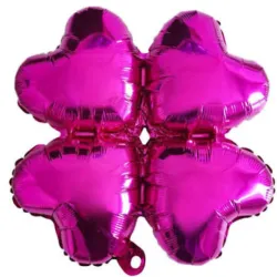 GLOBO MET 16" FLOR 4 PETALOS DE CORAZON FUCSIA