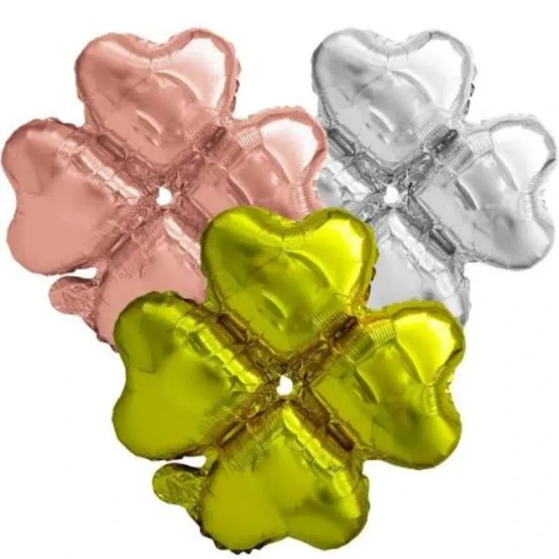 GLOBO MET 16" FLOR 4 PETALOS DE CORAZON PLATEADO