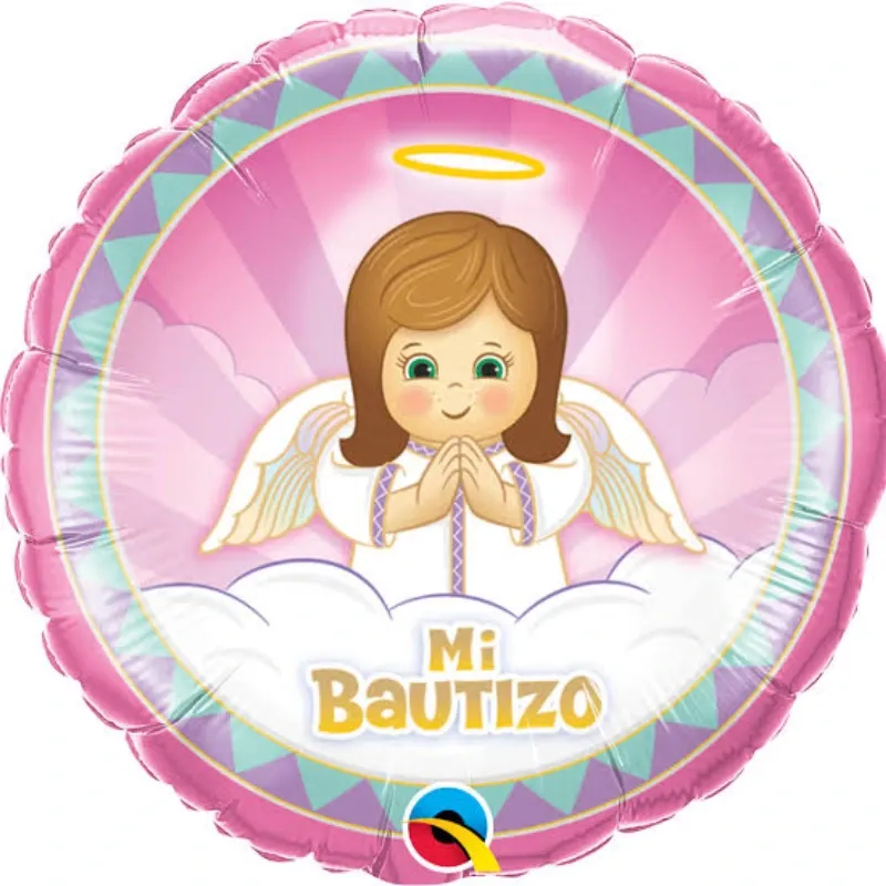 GLOBO MET 16" REDONDO MI BAUTIZO ROSADO