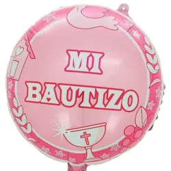 GLOBO MET 16" REDONDO MI BAUTIZO ROSADO