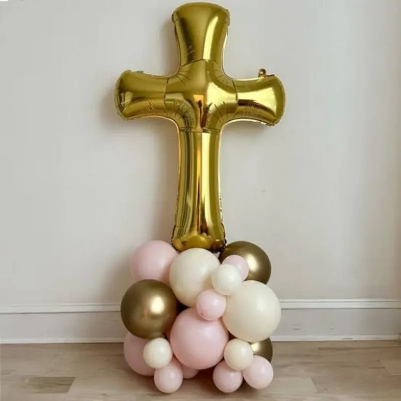 GLOBO MET 32" CRUZ MI BAUTIZO DORADO