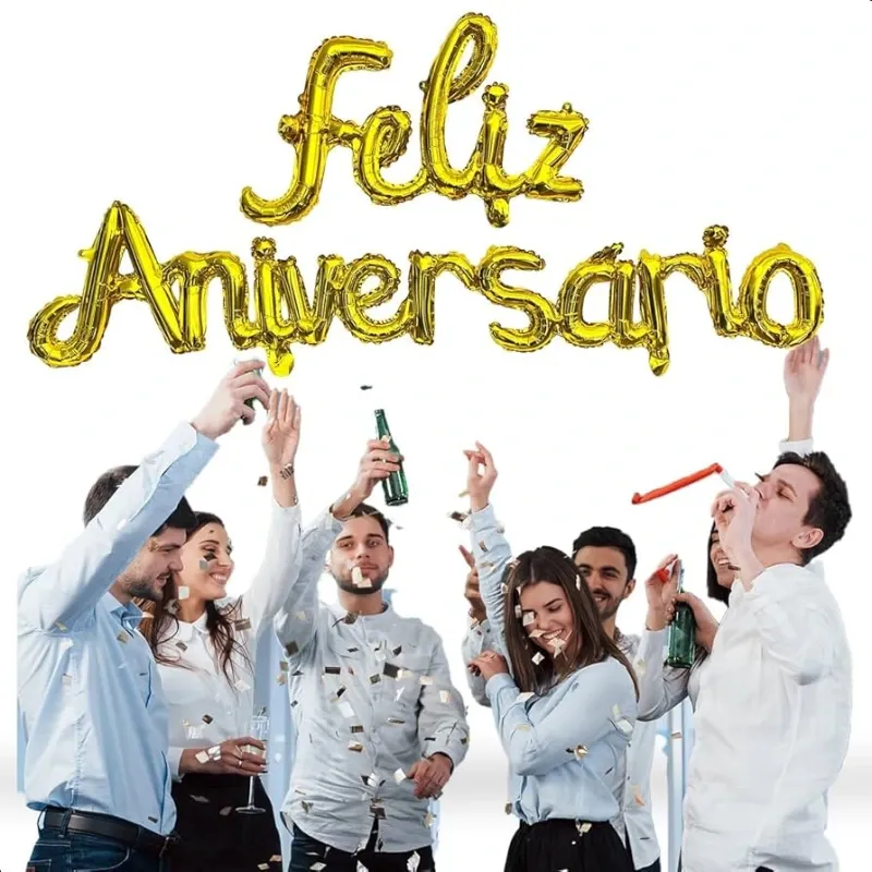 GLOBO MET FRASE FELIZ ANIVERSARIO CURSIVA DORADO