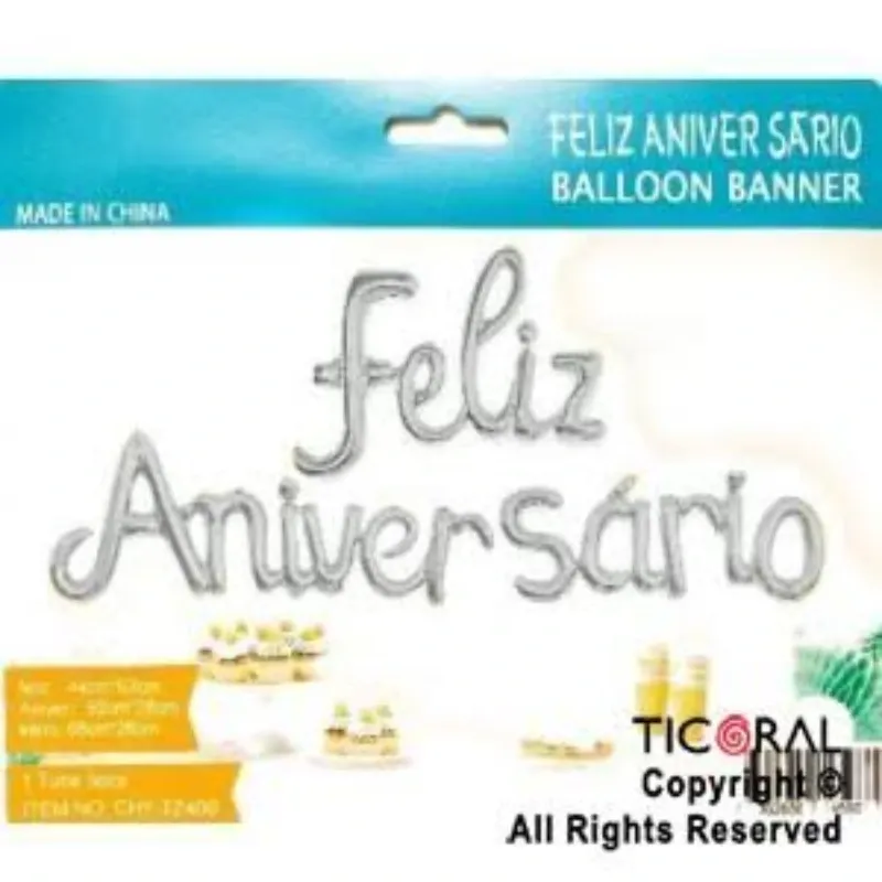 GLOBO MET FRASE FELIZ ANIVERSARIO CURSIVA PLATEADO