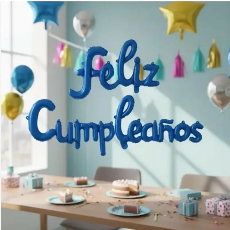 GLOBO MET FRASE FELIZ CUMPLEAÑOS CURSIVA AZUL