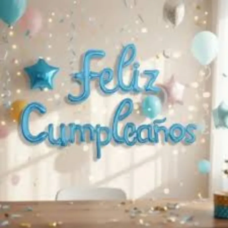 GLOBO MET FRASE FELIZ CUMPLEAÑOS CURSIVA CELESTE