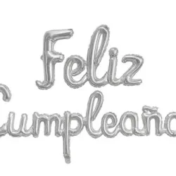GLOBO MET FRASE FELIZ CUMPLEAÑOS CURSIVA GRIS