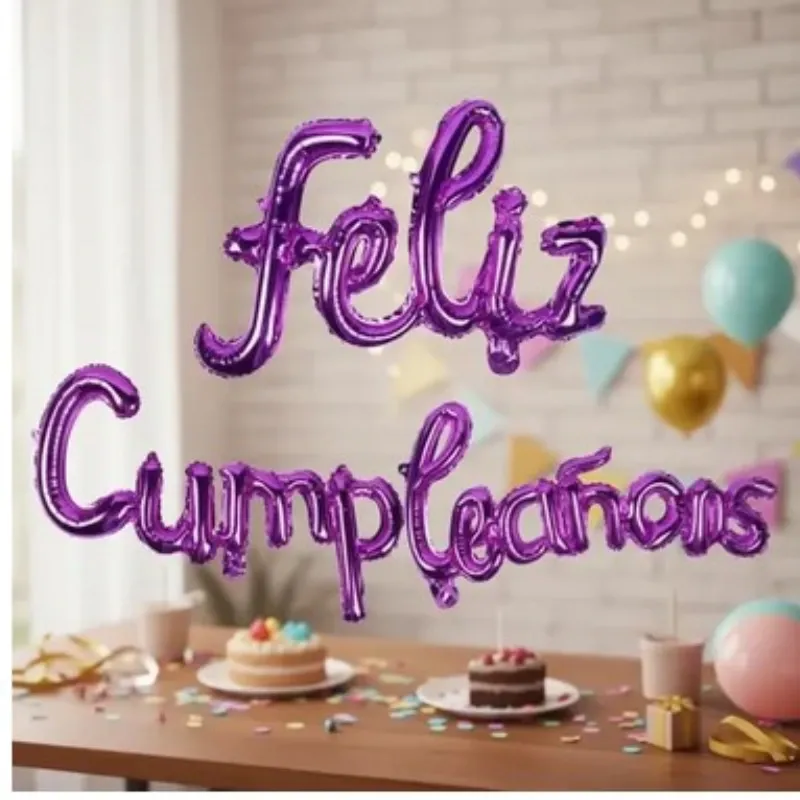 GLOBO MET FRASE FELIZ CUMPLEAÑOS CURSIVA MORADO