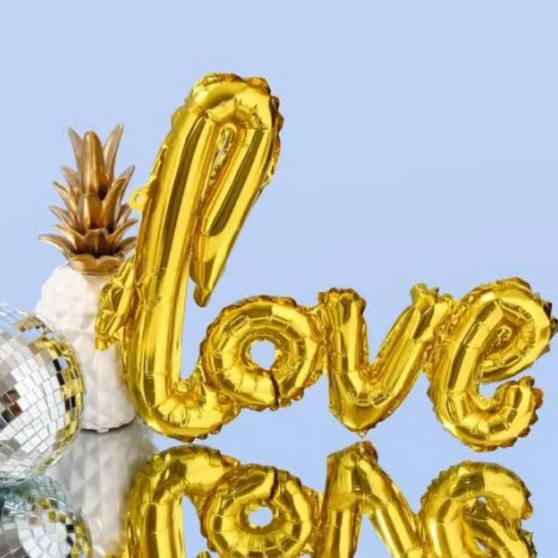 GLOBO MET FRASE LOVE CURSIVA DORADO