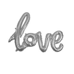 GLOBO MET FRASE LOVE CURSIVA PLATEADO 52 X 35 CM