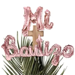 GLOBO MET FRASE MI BAUTIZO CURSIVA ROSAPALO