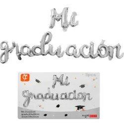 GLOBO MET FRASE MI GRADUACION CURSIVA PLATEADO
