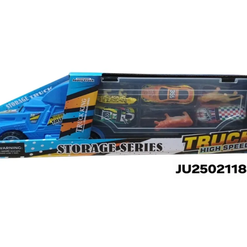 JUGUETE CAMION TRAILER CON 3 CARROS + 3 ANIMALES